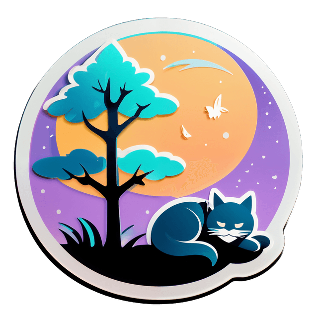 a cat ,sleep,tree